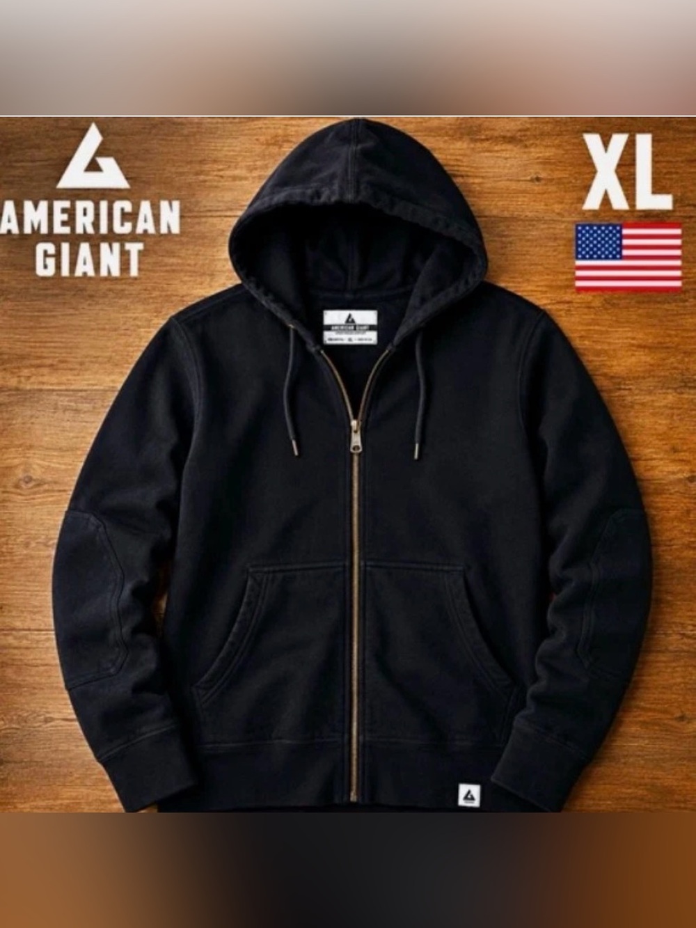 American Giant Men's Black Full-Zip heavyweight Hoodie Sweatshirt - XL